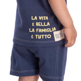 Conjunto infantil camiseta e bermuda suedine azul