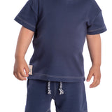 Conjunto infantil camiseta e bermuda suedine azul