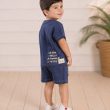 Conjunto infantil camiseta e bermuda suedine azul
