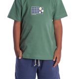 Conjunto infantil camiseta malha verde e bermuda moletinho azul