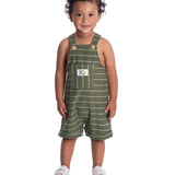 Jardineira infantil moletinho verde listra fio tinto
