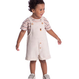 Conjunto camiseta cotton listrada e jardineira moletinho linho