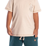 Conj. camiseta manga curta bege + bermuda saruel verde escuro