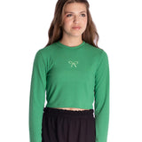 Blusa juvenil manga longa malha canelada verde