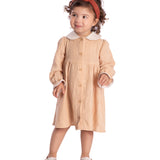 Vestido manga longa em tecido gaze bordado bege