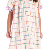 Vestido manga curta malha modal bege xadrez colorido