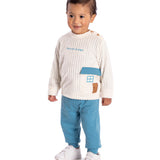 Conj. casaco malha peluciada + calça moletom azul