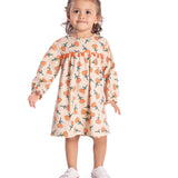 Vestido manga longa malha flores laranja