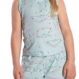 Pijama regata + shorts verde azulado constelações