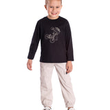 Conj. camiseta manga longa bordado preta + calça cargo bege acinzentado