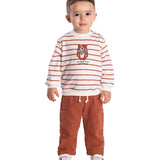 Conj. casaco molecotton listrado + calça tecido gaze terracota