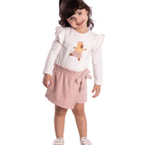 Conj. blusa manga longa capivara + shorts-saia veludo cotelê rosa