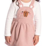 Conj. salopete de veludo cotelê rosa capivara + blusa manga longa