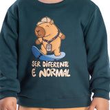Conjunto moletom casaco verde petróleo capivara + calça cáqui