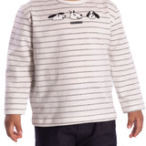 Conj. camiseta manga longa malha listrada fio tinto + calça sarja preta