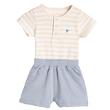 Conj. body camiseta listrado + bermuda azul arco-íris