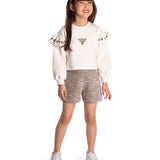 Conj. moletom off-white bordado + shorts tweed