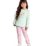 Conj. moletom casaco verde + calça estampada selos