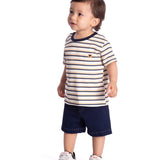 Conj. camiseta manga curta listrada + bermuda jeans