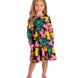 Vestido manga longa malha borboletas coloridas