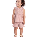 Conj. bata sem manga gola redonda bordada + shorts