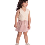 Conj. colete em laise natural + saia rosa