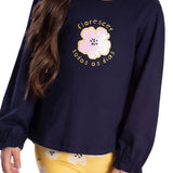 Conj. blusa manga longa marinho + calça legging malha modal amarela
