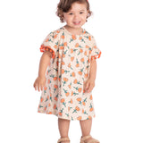 Vestido manga curta malha flores laranja
