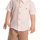 Conj. camisa manga curta listrada bege + bermuda cáqui