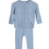 Conj. casaco + calça tricô azul