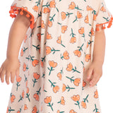 Vestido manga curta malha flores laranja