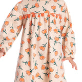 Vestido manga longa malha flores laranja