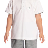 Conj. polo gola padre off-white + bermuda tecido ecológico