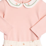 Conj. body manga longa rosa gola bordada + calça floral