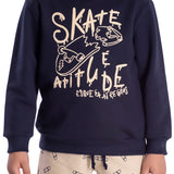Conj. moletom casaco marinho + calça estampada skate
