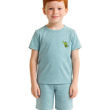 Pijama camiseta + bermuda azul mescla