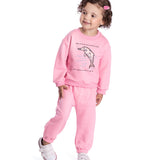 Conj. moletinho casaco boto cor-de-rosa + calça rosa