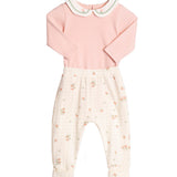 Conj. body manga longa rosa gola bordada + calça floral