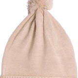 Touca de tricô bege com pompom