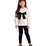 Conj. casaco moletom off white laço + calça legging veludo preto