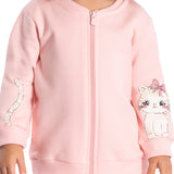 Conj. moletom casaco zíper gatinha + calça rosa