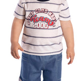 Conj. camiseta listrada manga curta + bermuda jeans