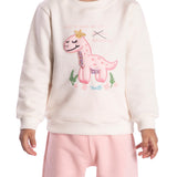 Conj. de moletom casaco manga longa dinossaura + calça rosa