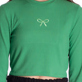 Blusa juvenil manga longa malha canelada verde