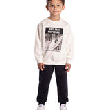Conj. moletinho casaco off white manobras + calça moletinho preta