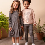 Conjunto casaco moletinho rosa + calça legging em malha jacquard