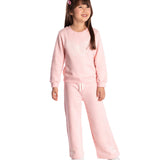 Conjunto moletom casaco rosa borboleta + calça wide leg rosa