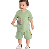 Conj. camiseta manga curta dino + bermuda moletinho verde