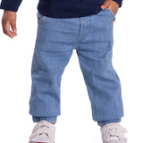 Calça jeans claro cós elástico