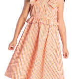 Vestido sem manga xadrez vichy laranja